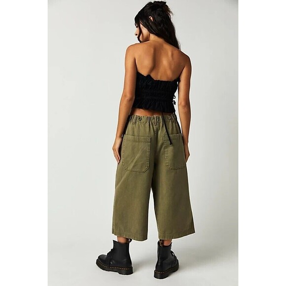 Free People Hard Rain Gaucho Pants High Waisted Wide-Leg Cotton S-6 NEW 278814 - Picture 3 of 8